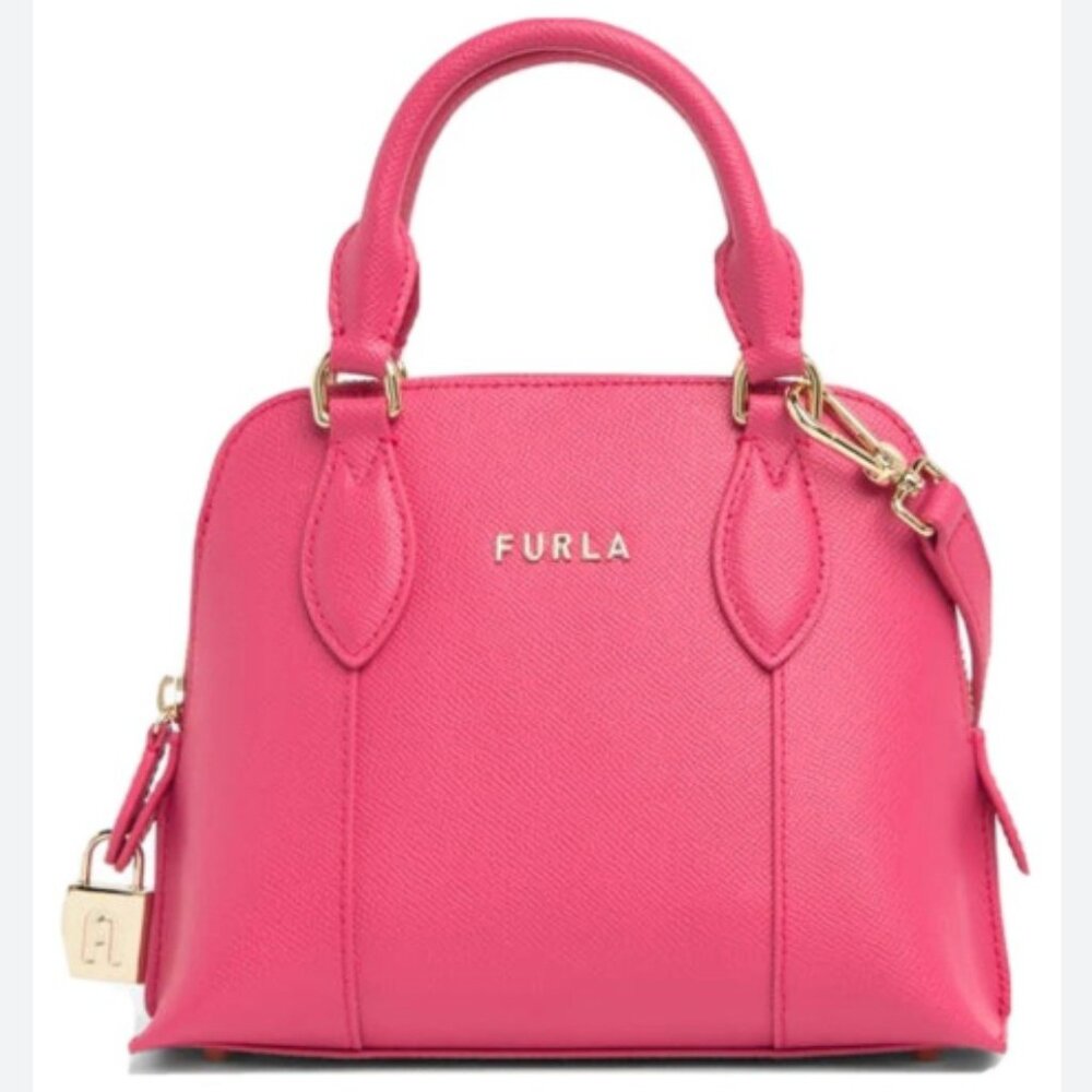 NWT Furla Vittoria Top Handle Pink Leather Dome Crossbody Bag